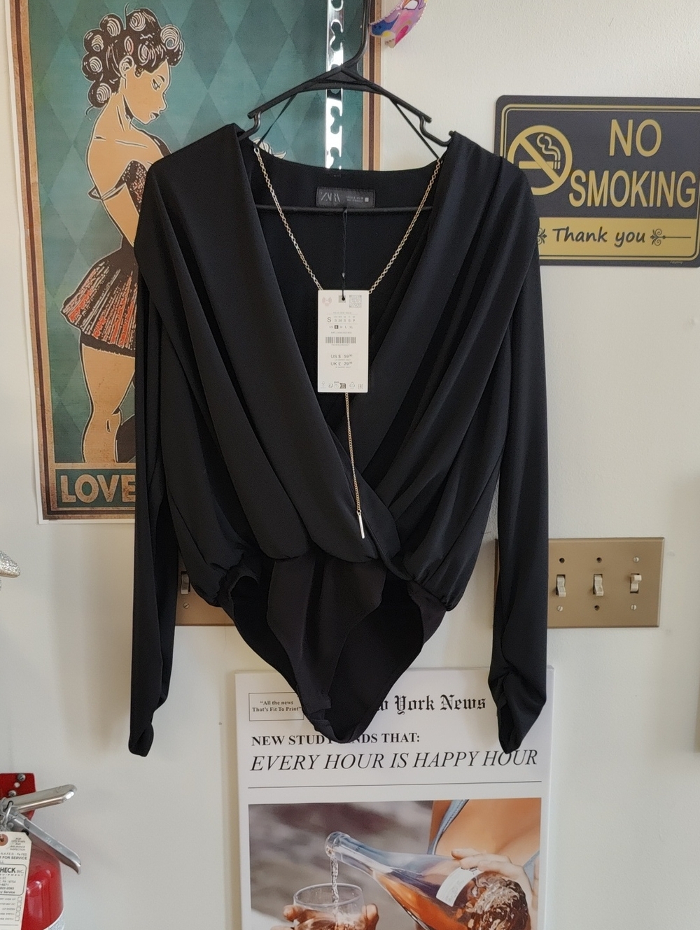 Zara Black Draped Wrap-Front Blouse